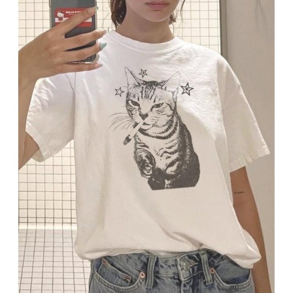 Y2K Smoking Cat, Funny Kitten Hard Tee